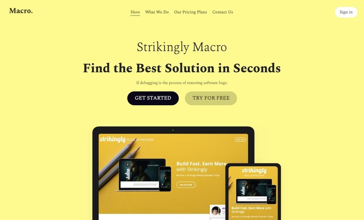 Plantilla de Strikingly Macro Website Plantilla de Strikingly Macro Website