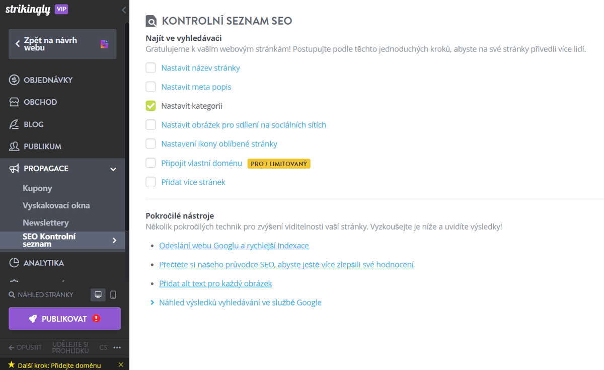 Kontrolní seznam SEO od společnosti Strikingly Kontrolní seznam SEO od společnosti Strikingly