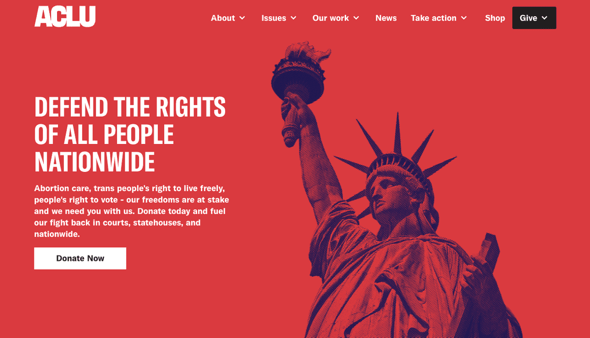 موقع الويب غير الربحي: ACLU موقع الويب غير الربحي: ACLU