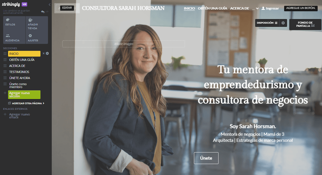 Plantilla de portafolio de Sarah Horsman con Strikingly Plantilla de portafolio de Sarah Horsman con Strikingly