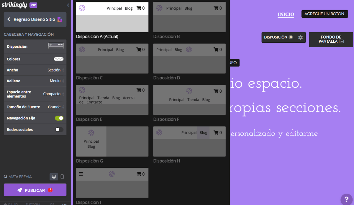 Editor del sitio web de Strikingly Editor del sitio web de Strikingly