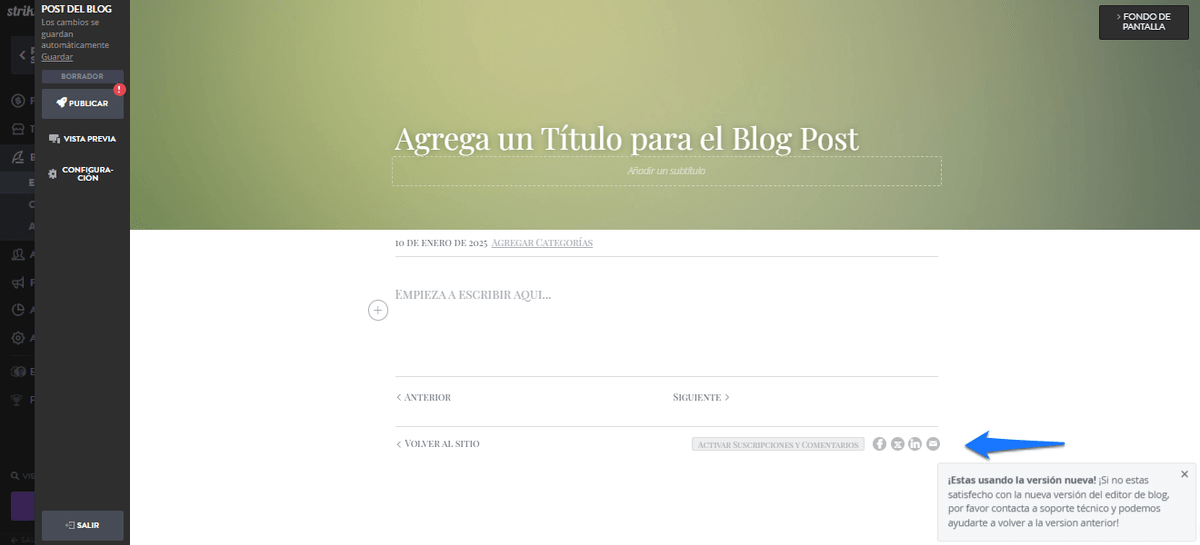 Editor del blog Strikingly Editor del blog Strikingly