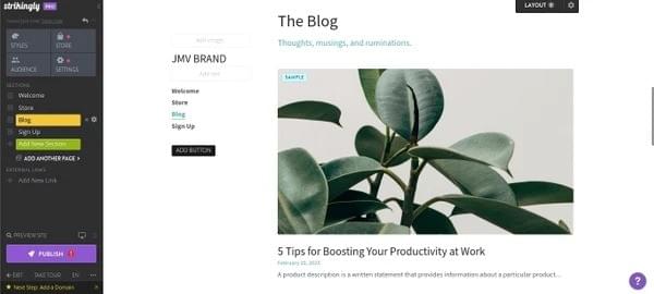 Añadir blog en el editor web de Strikingly Añadir blog en el editor web de Strikingly