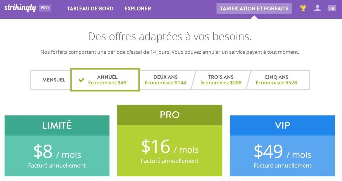 Plans de tarification Strikingly Plans de tarification Strikingly
