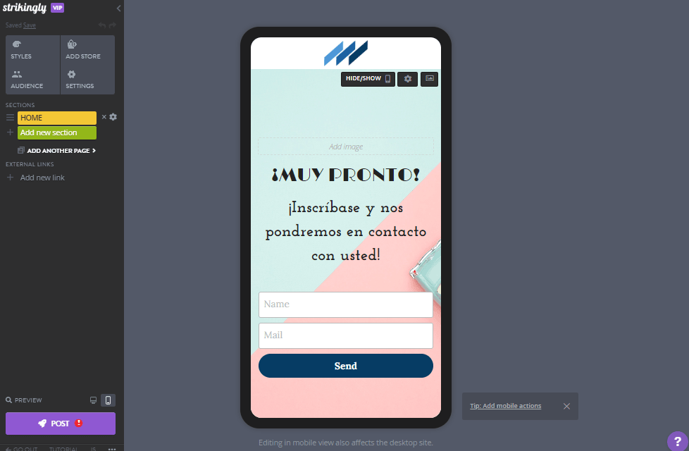Editor del sitio web móvil de Strikingly Editor del sitio web móvil de Strikingly