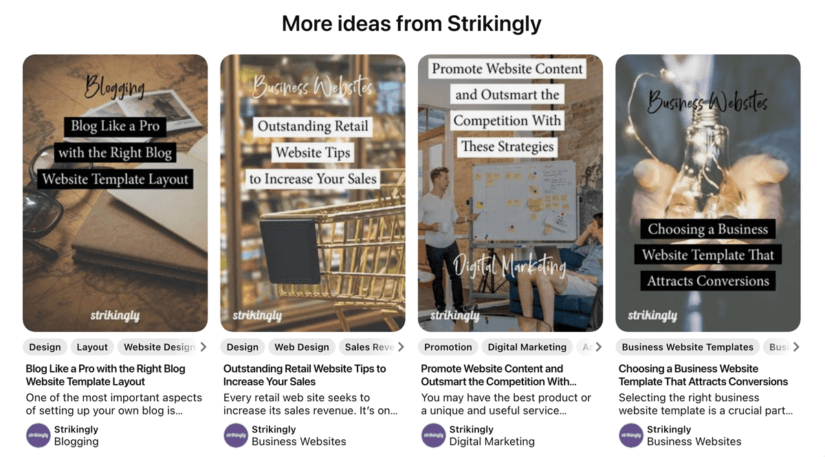 Página de perfil de Pinterest de Strikingly Página de perfil de Pinterest de Strikingly