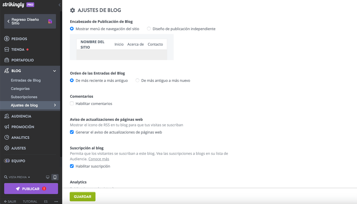 Configura tu blog minorista en Strikingly Configura tu blog minorista en Strikingly