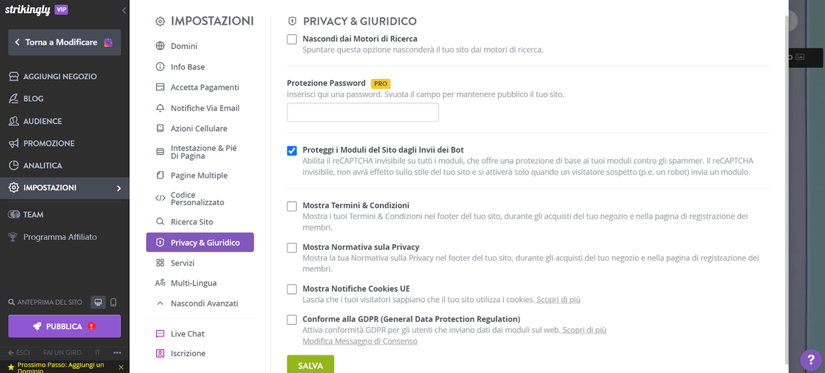 Informativa sulla privacy: seleziona la casella richiesta affinché l'editor venga visualizzato, quindi incolla la tua Informativa sulla privacy e premi il pulsante Salva Informativa sulla privacy: seleziona la casella richiesta affinché l'editor venga visualizzato, quindi incolla la tua Informativa sulla privacy e premi il pulsante Salva