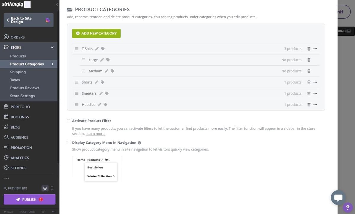 Strikingly's Product Categories Strikingly's Product Categories