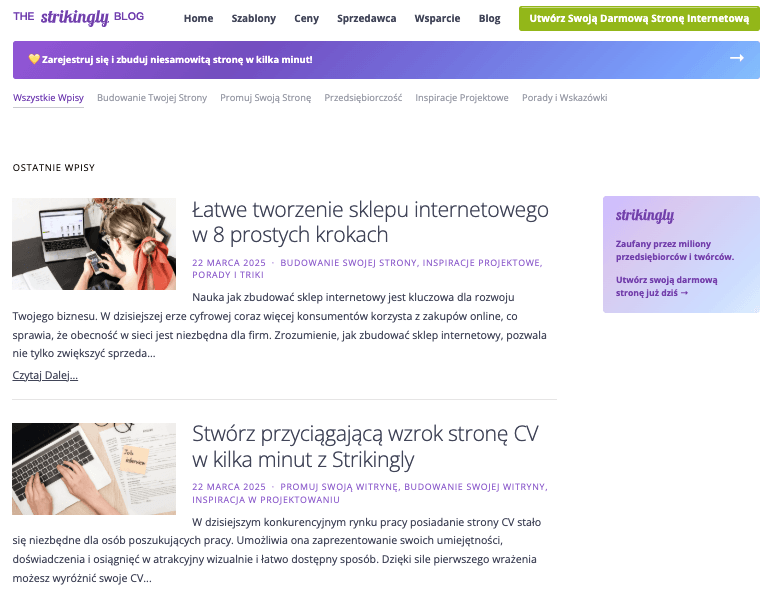 Przykłady blogów nr 10: Blog Strikingly Przykłady blogów nr 10: Blog Strikingly