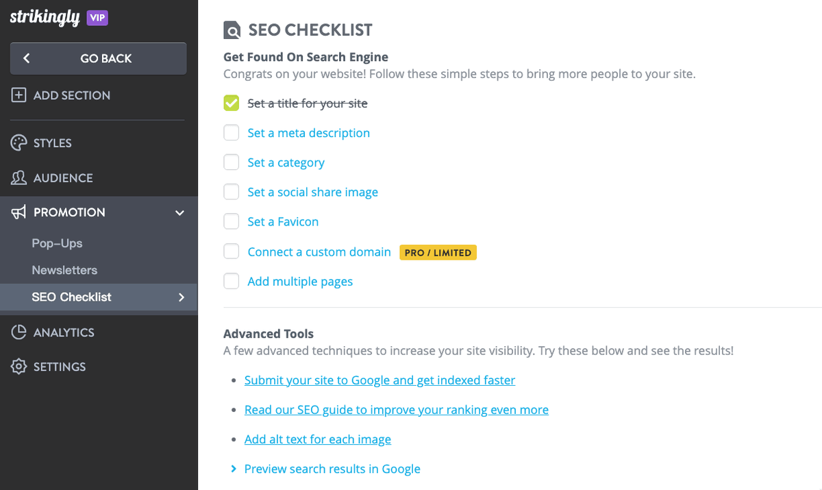 Strikingly SEO Checklist Strikingly SEO Checklist