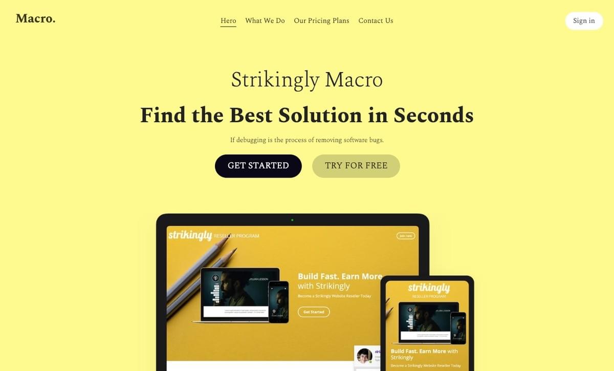 plantilla de Strikingly Macro website plantilla de Strikingly Macro website