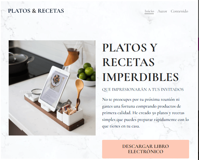 Plantilla de platos y recetas de Strikingly Plantilla de platos y recetas de Strikingly
