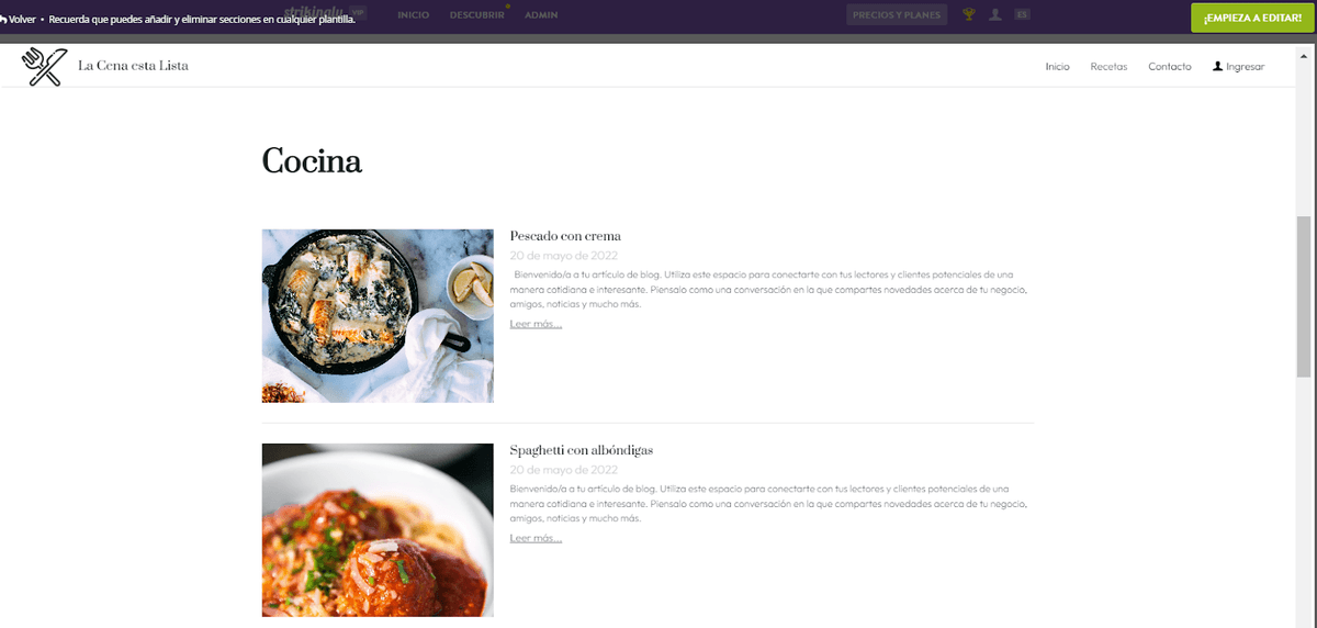 Plantilla de cena lista Plantilla de cena lista