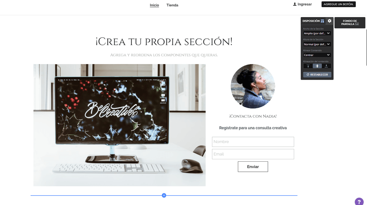 Sección "Crea tu propia sección" de Strikingly Sección "Crea tu propia sección" de Strikingly