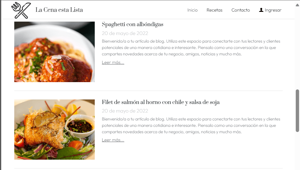 Plantilla de "La cena está lista" de Strikingly Plantilla de "La cena está lista" de Strikingly