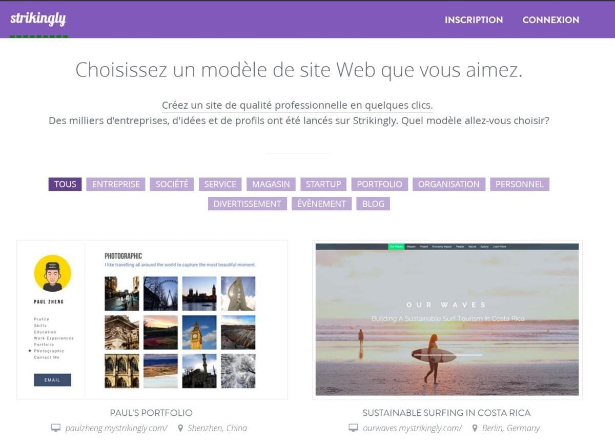 Modèles de sites Strikingly Modèles de sites Strikingly