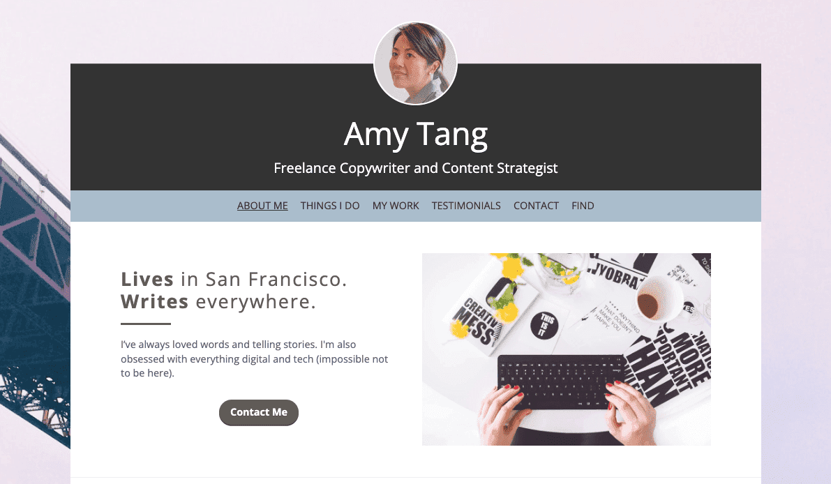 Szablon witryny internetowej z jednostronicowym portfolio Amy Tang Szablon witryny internetowej z jednostronicowym portfolio Amy Tang
