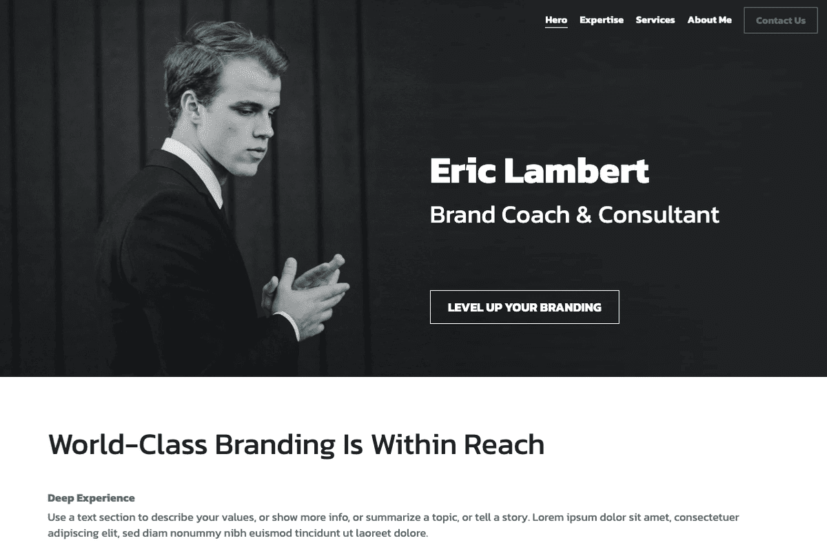 Strikingly - szablon Brand Coach: przykład portfolio marketingowego Strikingly - szablon Brand Coach: przykład portfolio marketingowego