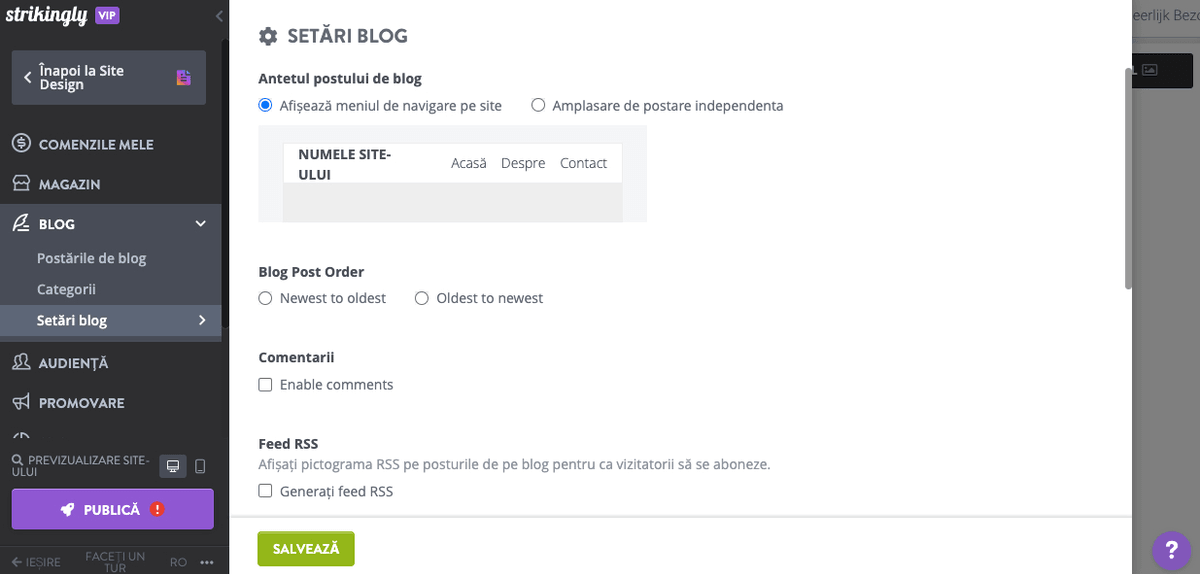 Scrierea eficientă a blogurilor folosind setările de postare pe blog de pe Strikingly Scrierea eficientă a blogurilor folosind setările de postare pe blog de pe Strikingly