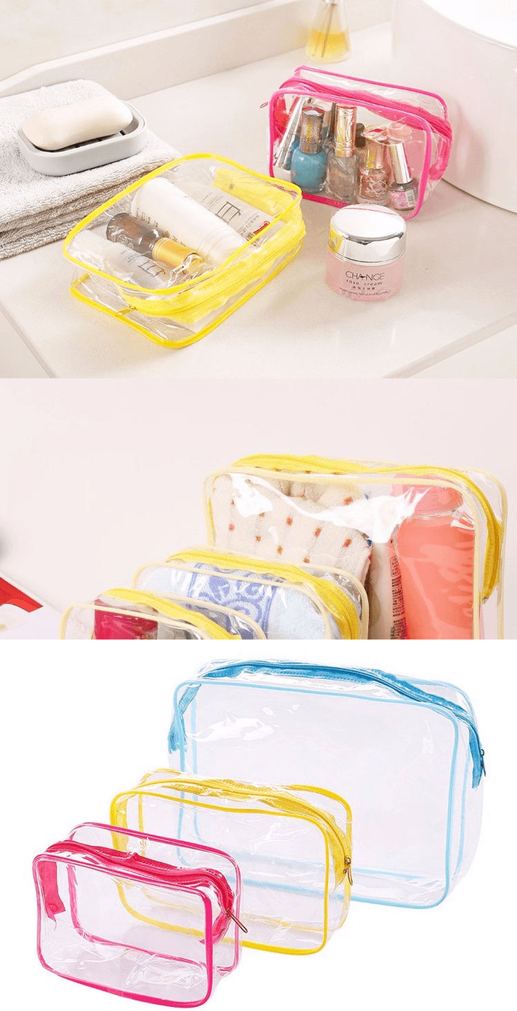 2024 Custom Logo Travel Transparent Vinyl Waterproof Beach Zipper Cosmetic Bag Pouch Tsa Clear Tpu P