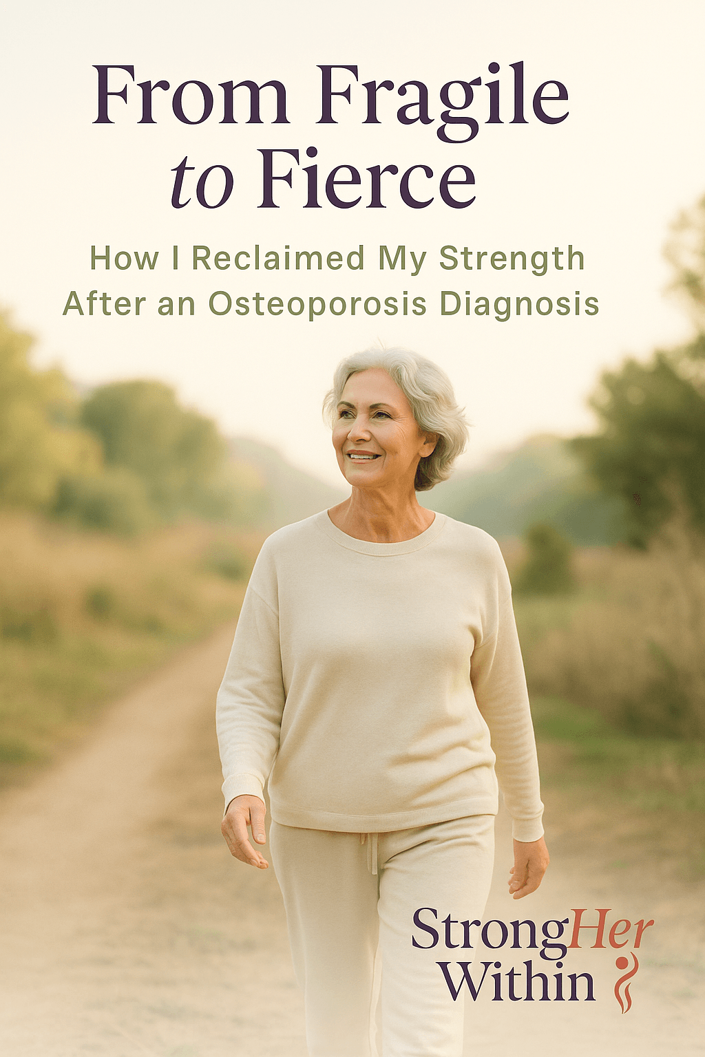 A confident woman in her 50s walks along a sunlit nature trail, wearing comfortable fitness clothes, smiling as she looks ahead. A confident woman in her 50s walks along a sunlit nature trail, wearing comfortable fitness clothes, smiling as she looks ahead.