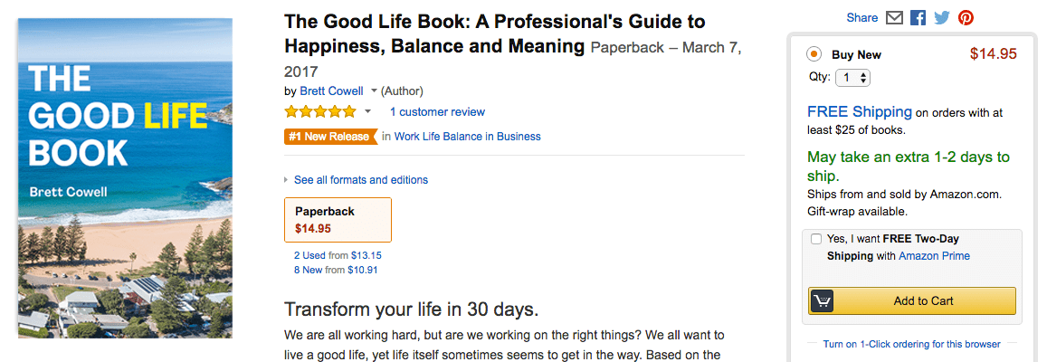The Good Life Book on Amazon.com by Brett Cowell. Number 1 new release in Amazon Work-life balance category. The Good Life Book on Amazon.com by Brett Cowell. Number 1 new release in Amazon Work-life balance category.