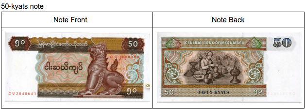 50 Kyat note 50 Kyat note