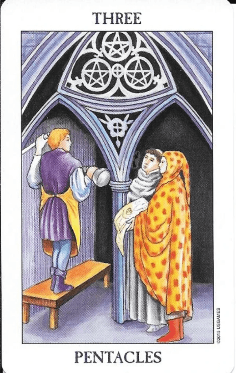 3 of Pentacles-Rider-Waite-Smith Tarot card 3 of Pentacles-Rider-Waite-Smith Tarot card