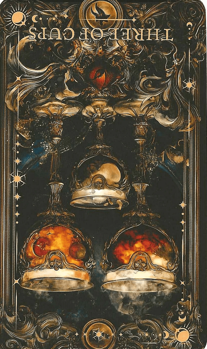 Arcane Tarot- 3 of Cups- reversed imagery Arcane Tarot- 3 of Cups- reversed imagery