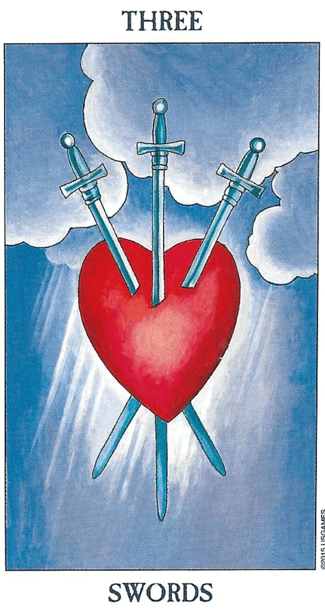 Three of Swords-Rider-Waite-Smith Tarot Three of Swords-Rider-Waite-Smith Tarot