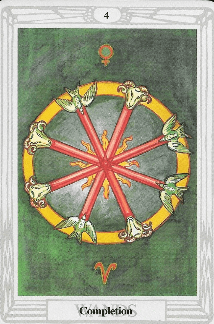 4 of Wands-Completion0 Thoth Tarot 4 of Wands-Completion0 Thoth Tarot