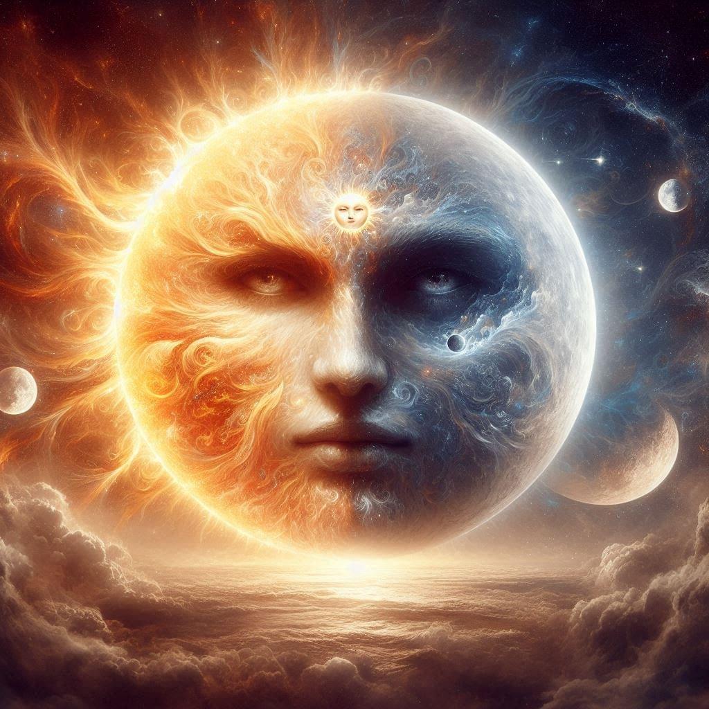 The Sun and Moon as one Face. The Sun and Moon as one Face.