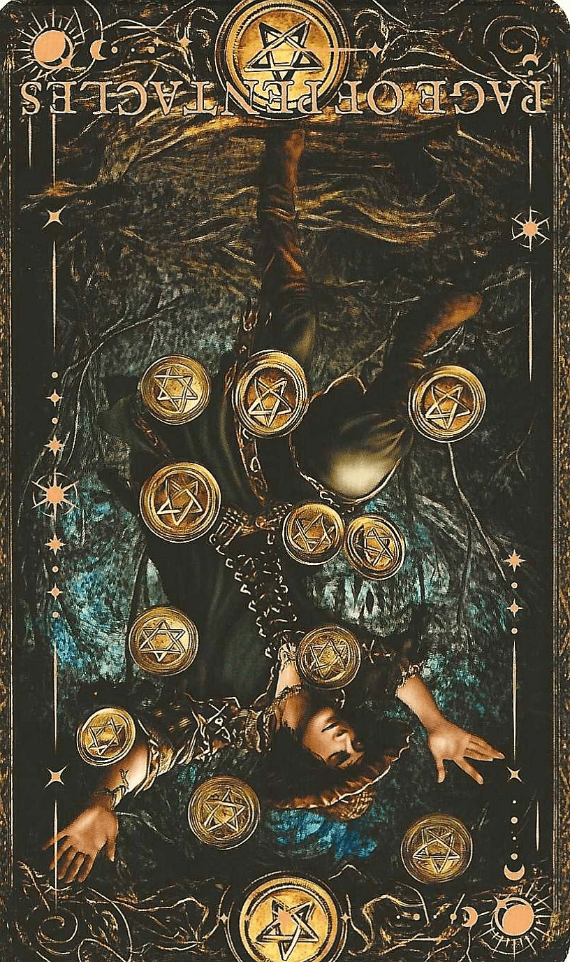 Page of Pentacles- The Arcane Tarot-reversed image Page of Pentacles- The Arcane Tarot-reversed image