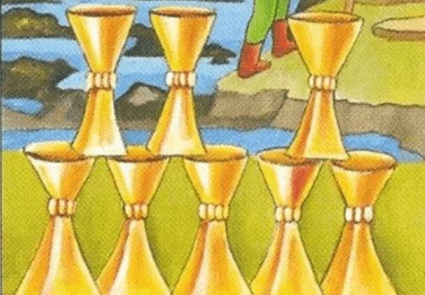 the 8 stacked cups of the Rider-Waite 8 of Cups the 8 stacked cups of the Rider-Waite 8 of Cups