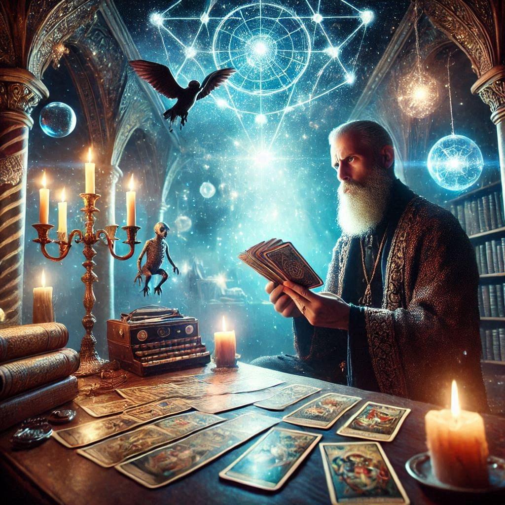 Magus reading tarot cards imagery Magus reading tarot cards imagery