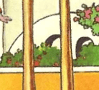 RWS bridge over moat in 4 of Wands Tarot card RWS bridge over moat in 4 of Wands Tarot card