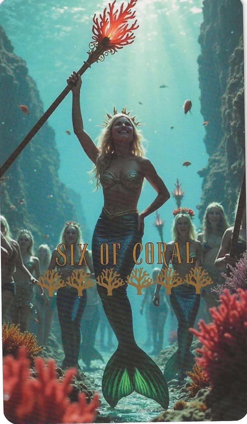 Six of Coral-The Ocean Tarot Six of Coral-The Ocean Tarot