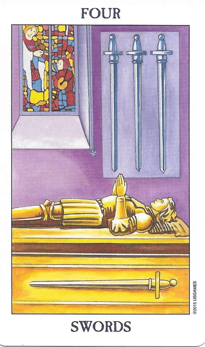 4 of Swords-Rider-Waite-Smith Tarot. 4 of Swords-Rider-Waite-Smith Tarot.