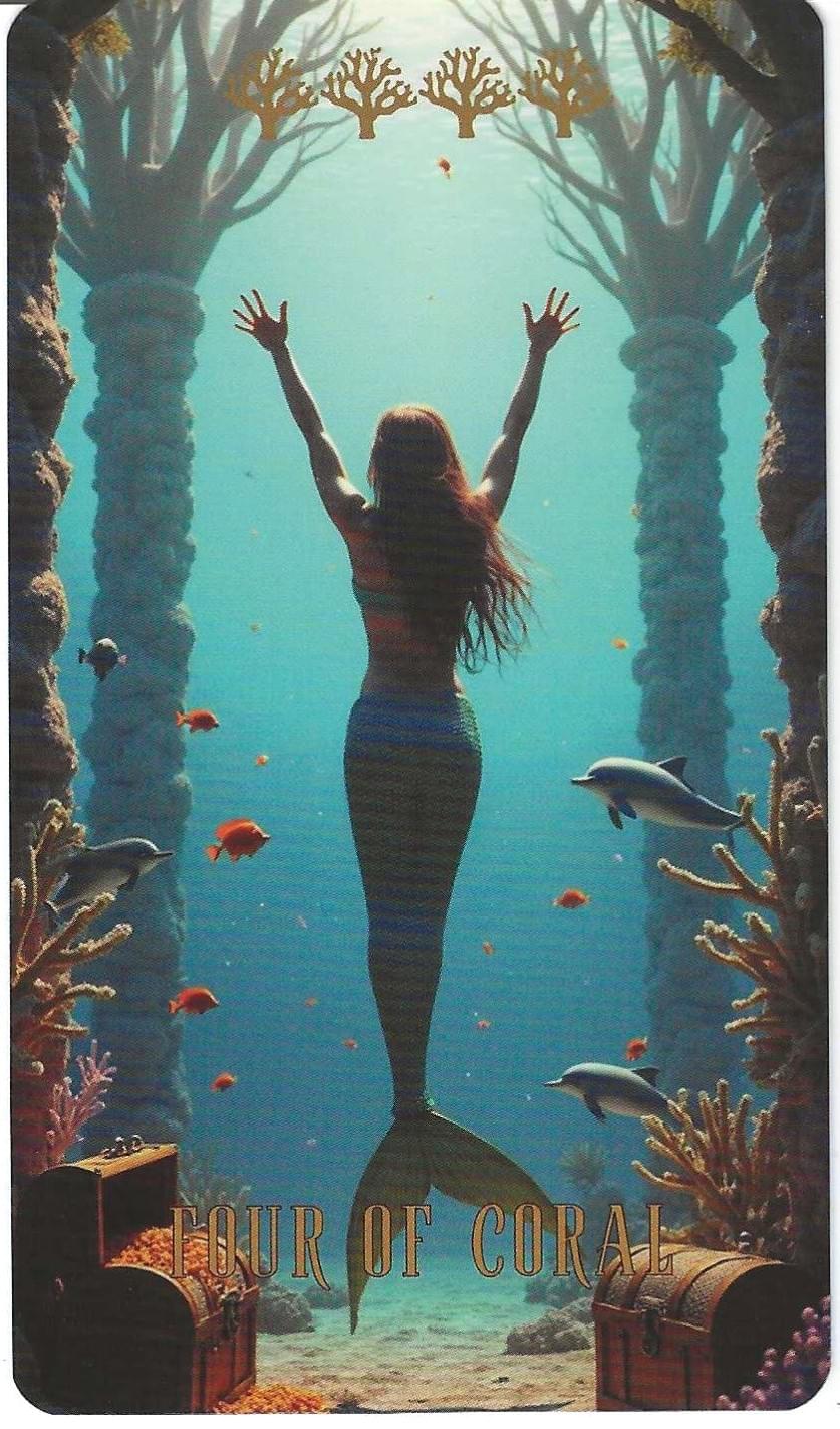 Four of Coral-The Ocean Tarot Four of Coral-The Ocean Tarot