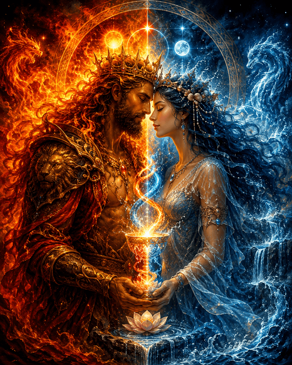 King of Wands and Queen of Water imagery King of Wands and Queen of Water imagery