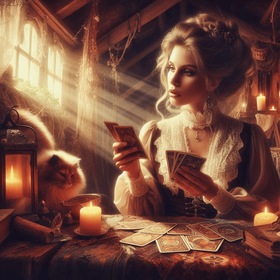 Tarot reader and her cat imagery Tarot reader and her cat imagery
