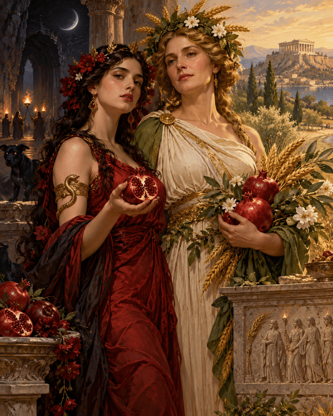 Demeter and Persephone with pomegranates Demeter and Persephone with pomegranates