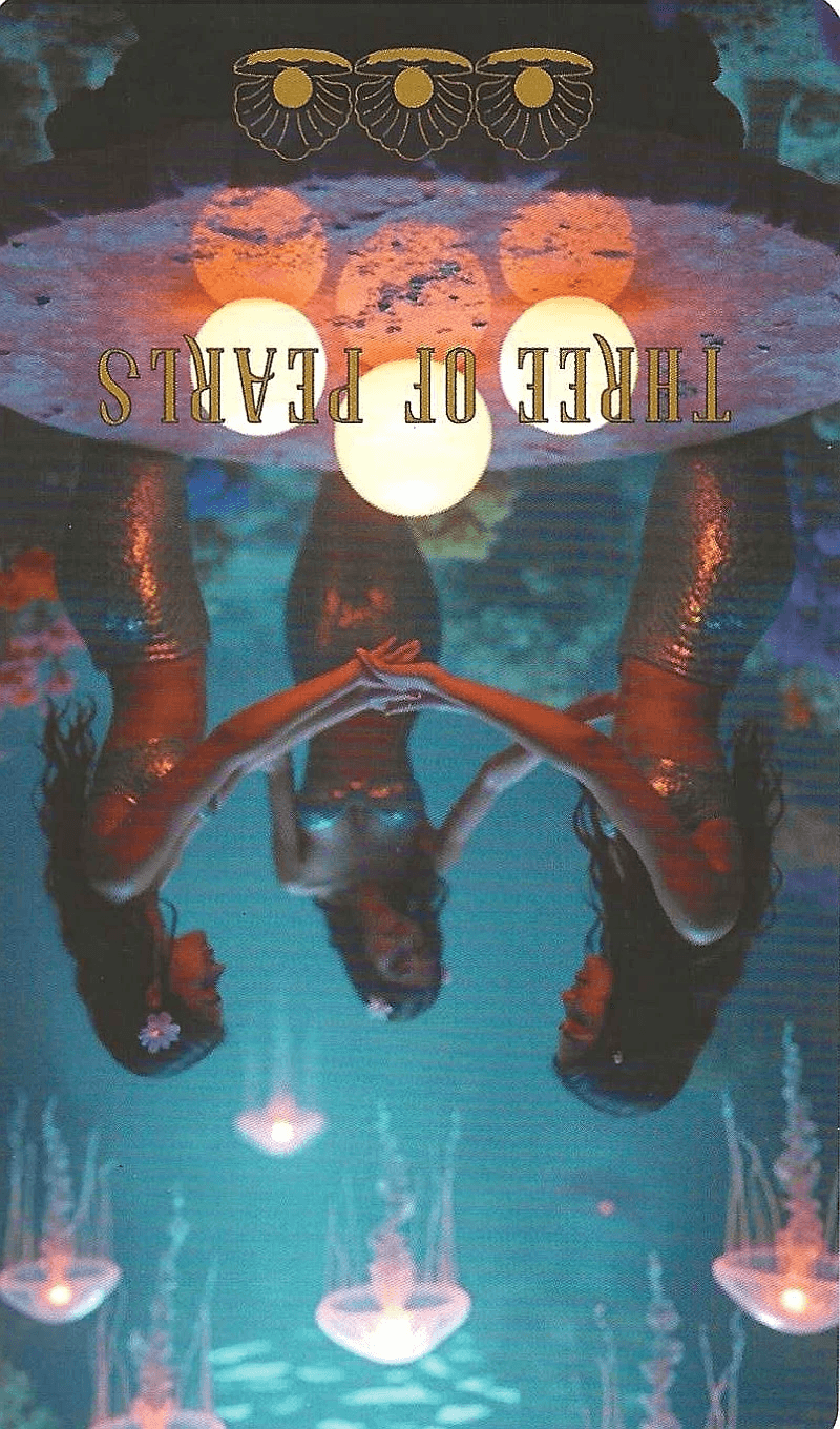 3 of Pearls -The Ocean Tarot-reversed imagery 3 of Pearls -The Ocean Tarot-reversed imagery