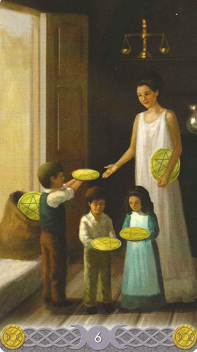 Triple Goddess Tarot- 6 of Petnacles Triple Goddess Tarot- 6 of Petnacles