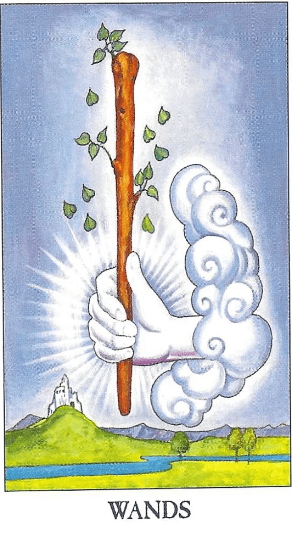 Rider-Waite-Smith-Ace of Wands, tarot card imagery Rider-Waite-Smith-Ace of Wands, tarot card imagery