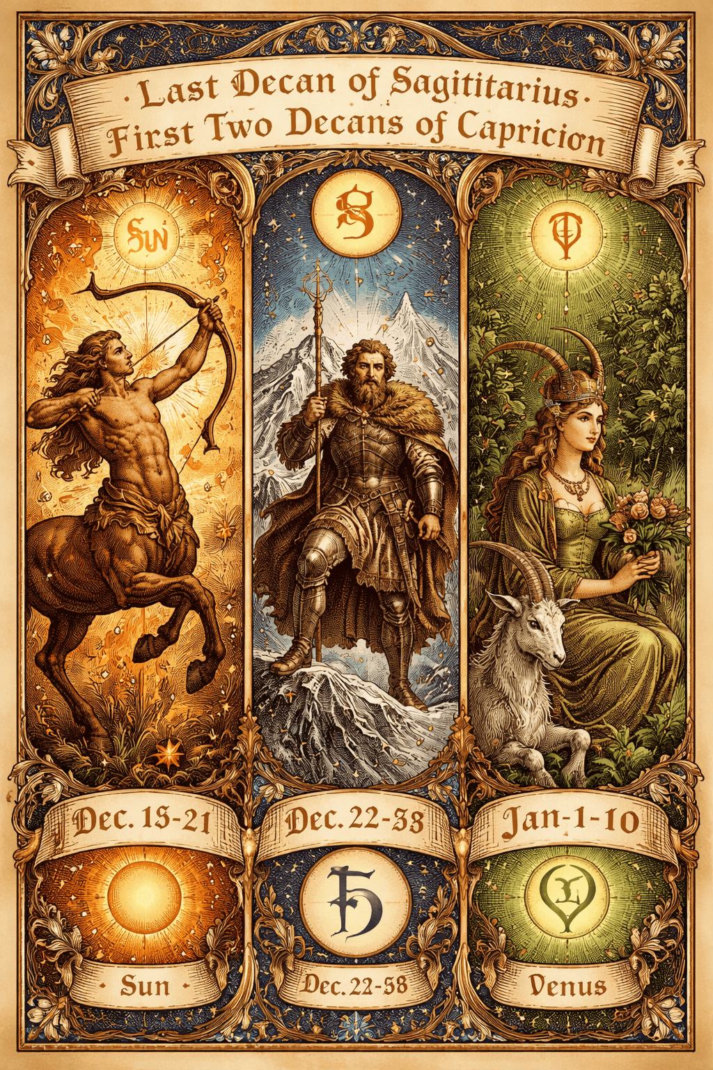 the last decan of Sagittarius and the first two decans of Capricorn imagery the last decan of Sagittarius and the first two decans of Capricorn imagery