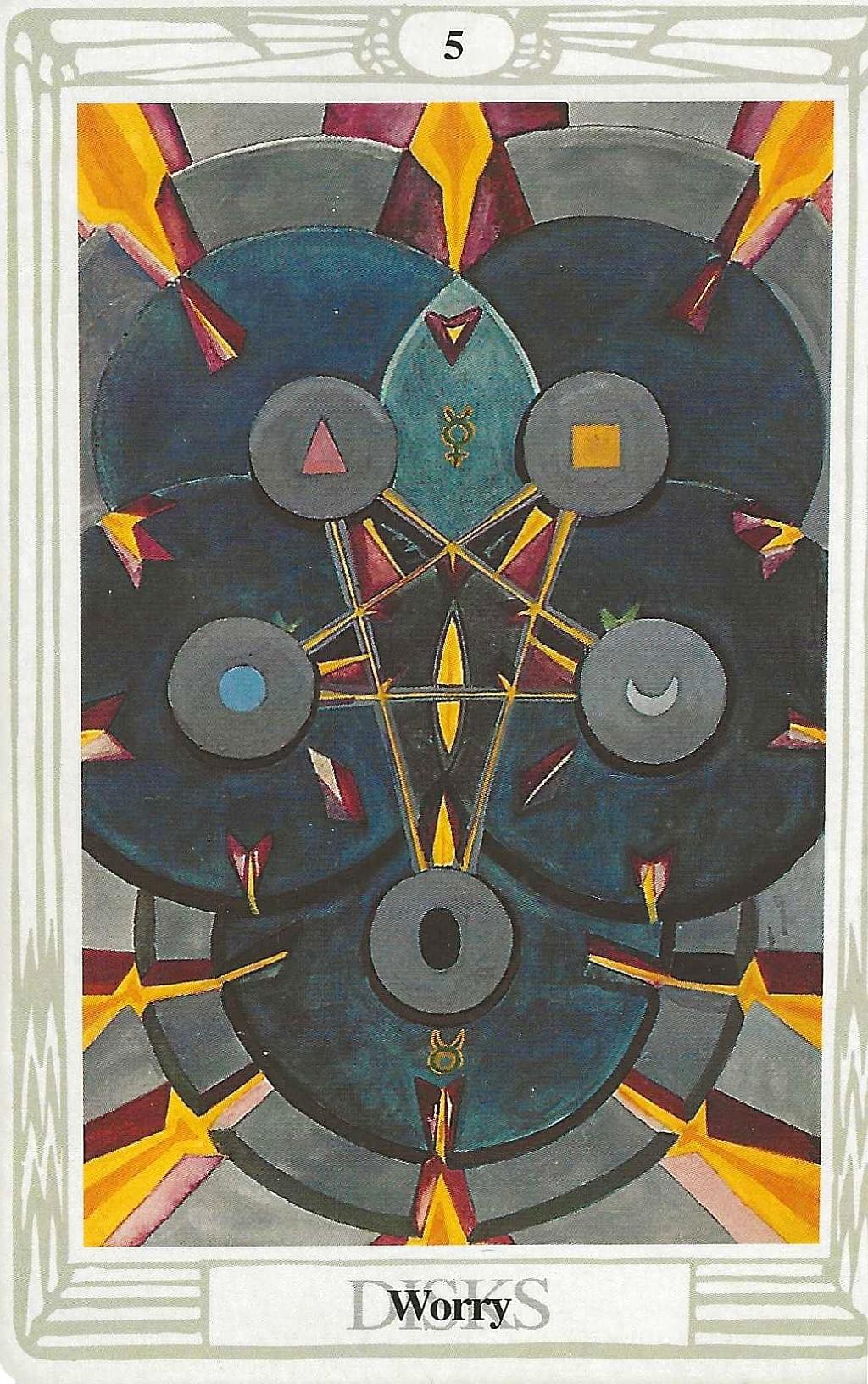Thoth Tarot- 5 of Disks-Worry Thoth Tarot- 5 of Disks-Worry