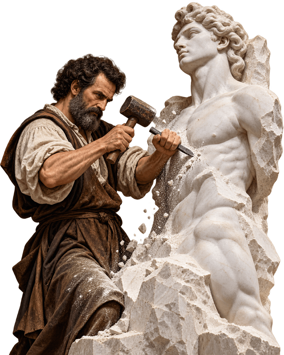 Michelangelo chiseling a statue of marble Michelangelo chiseling a statue of marble