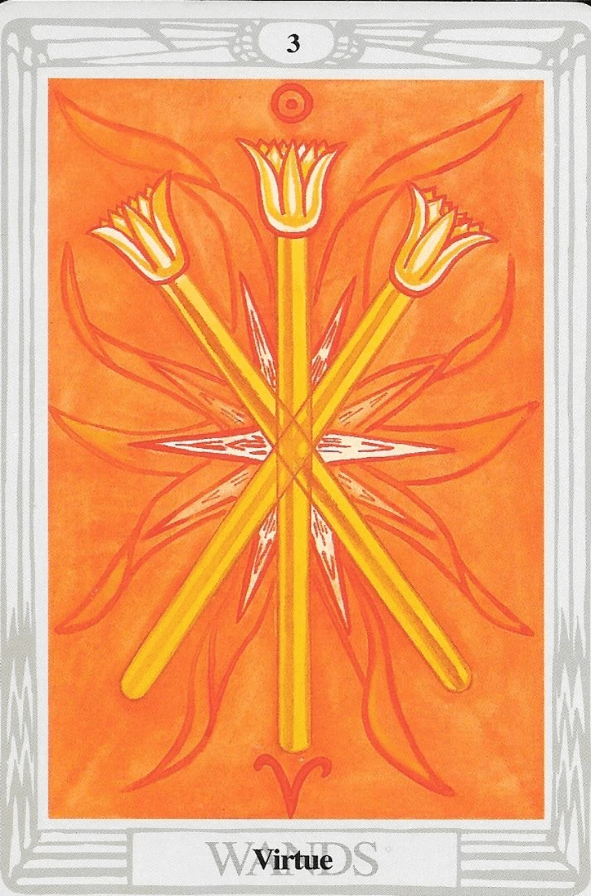 Thoth Tarot- 3 of Wands-Virtue Thoth Tarot- 3 of Wands-Virtue